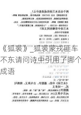 《狐裘》_狐裘蒙戎匪车不东请问诗中引用了哪个成语